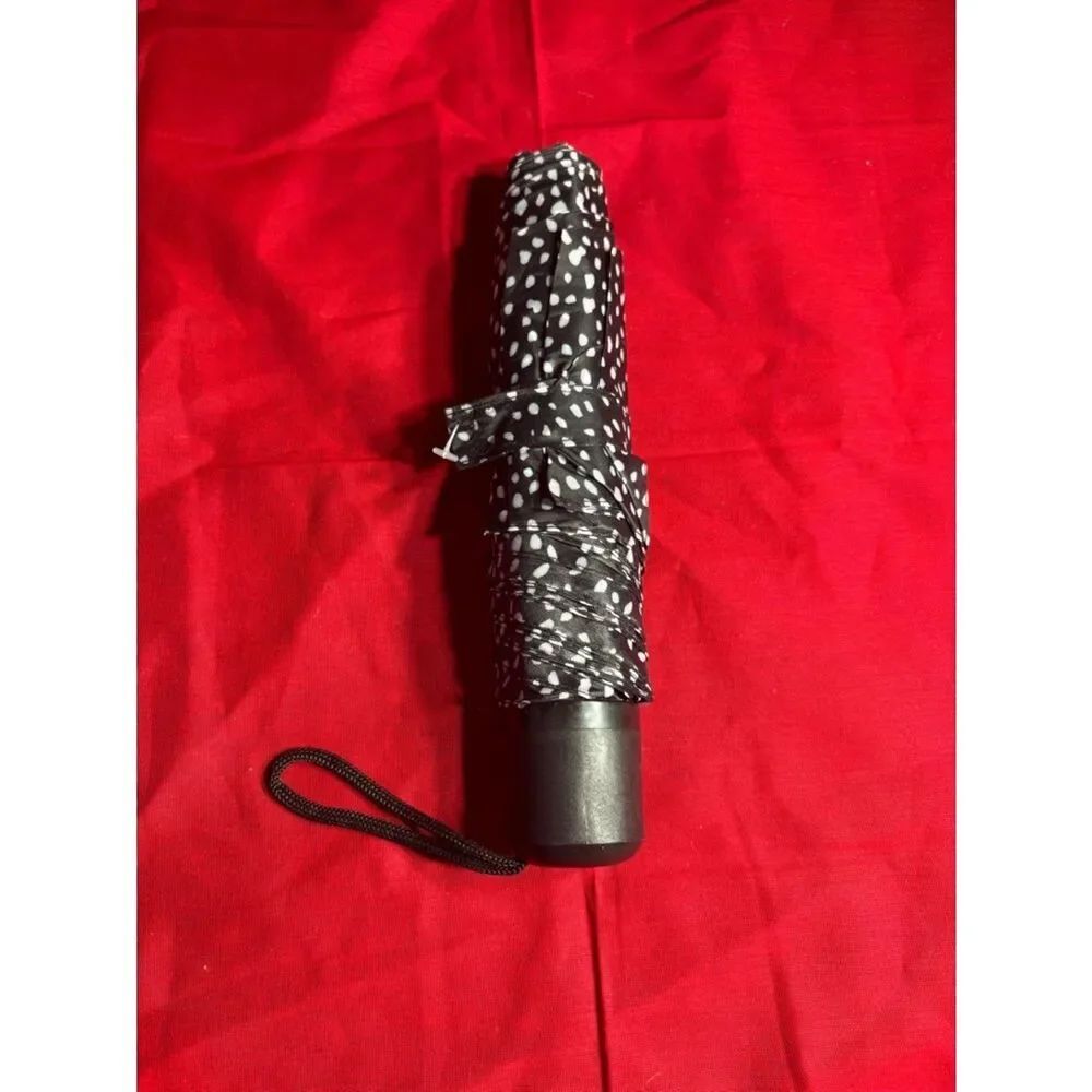 New Compact Black Umbrella with White Dot Print